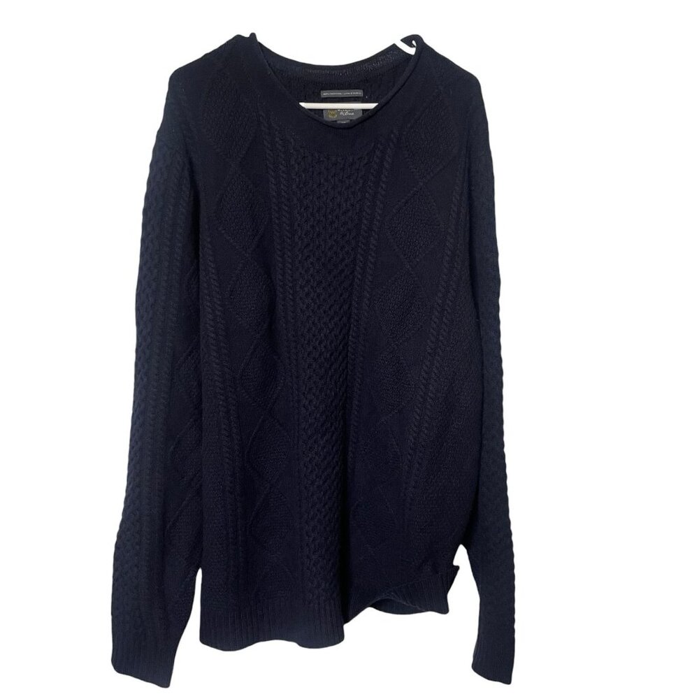 Wallin & Bros Mens XXL Fisherman Wool Chunky Cable Knit Sweater Roll Neck Navy